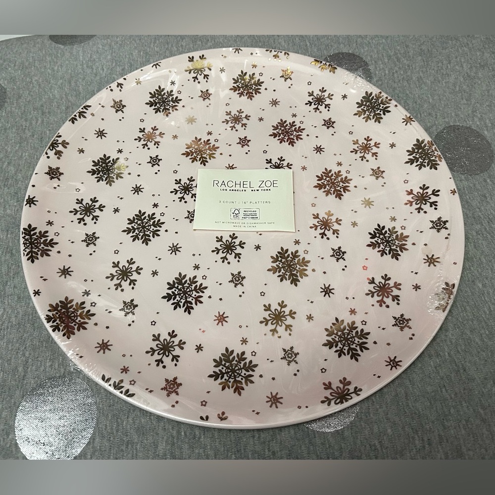 Rachel Zoe Pink & Silver Snowflake 16" Platters 3 Count
